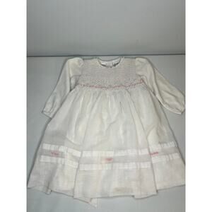 Sarah Louise Baby Smocked Dress White Pink Roses Christening Heirloom 6-12M